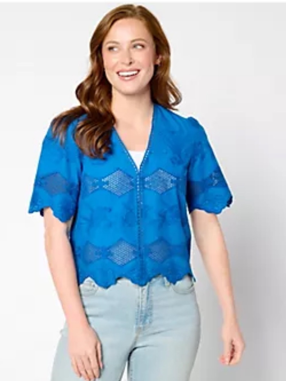 LOGO Lavish by Lori Goldstein Eyelet Lace Cropped Jacket